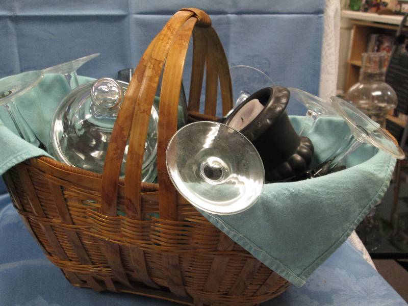 Wicker Basket with Wine Glasses, Candles