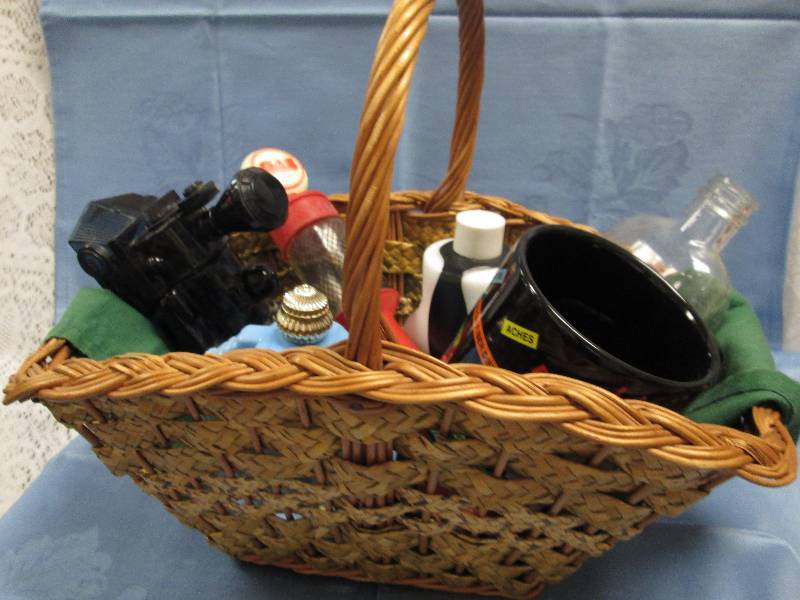 Wicker Basket with Avon Bottles