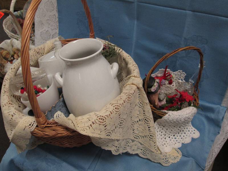 Wicker Basket with White Containers, Flowers