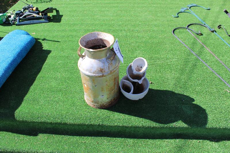 Lot of (2), Includes  Standard Milk Can Planters and Bird Bath
