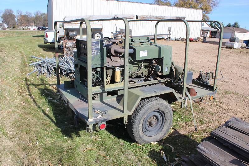 US Department of Defense Generator Set Diesel Engine 10KW 60Hz Model MEP003A NSN 6115004651030 Trailer Platform 74� x 96� 2567 Hours Indicated.