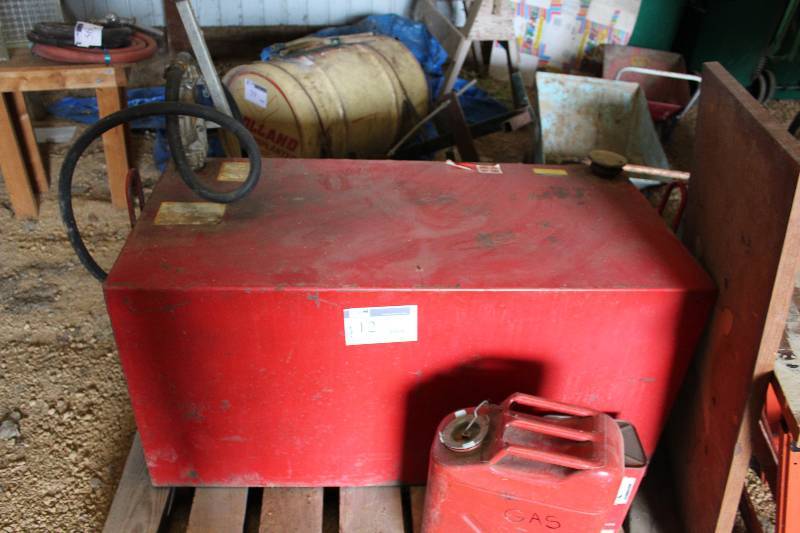 lot 12 image: Metal Gas Tank wPump Handle 85 Gallon 48 x 24 x 24.