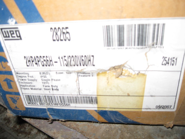 NEW Single Phase 2 HP WEG Motor