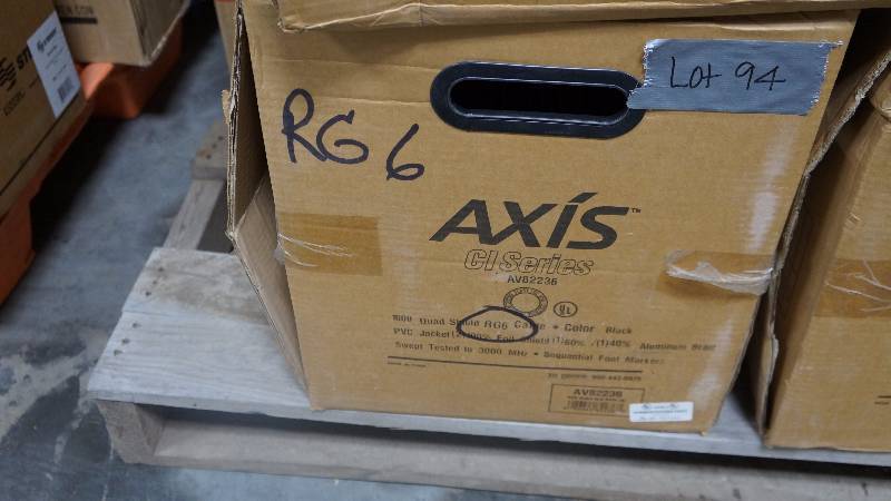 lot 94 image: NEW 1000 Spool of Axis CI Series AV82236 Quad Shield RG-6 Cable Black