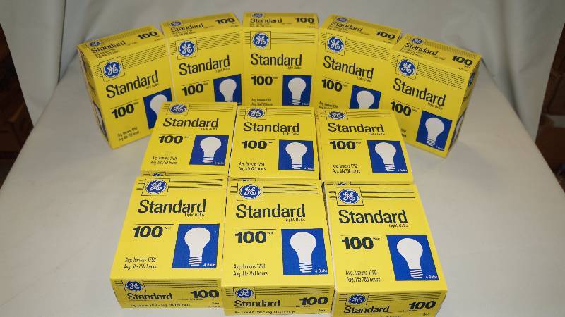 lot 314 image: Case of 11 Pkgs GE Standard 100 Watt Light Bulbs (4Pkg) - 44 Total
