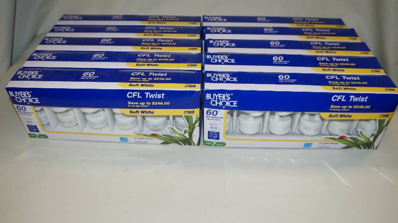 lot 321 image: 12 Pkgs of 6 Buyers Choice 60 Watt Replacement CFL Twist Soft White Bulbs