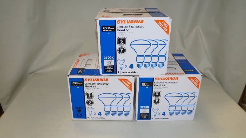 lot 328 image: 3 Unopened Cases of 4 (8 total) Sylvania Compact Florescent Flood 65 Bulbs