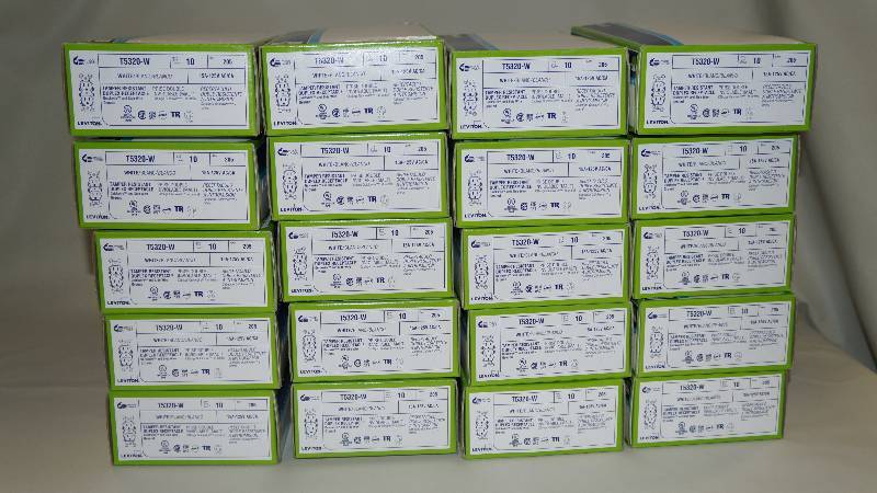 lot 352 image: Sealed Box of Leviton Tamper Resistant Duplex Receptacles - White Qty 200