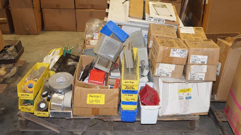 lot 581 image: Pallet Of Misc. Electrical and Storage Items