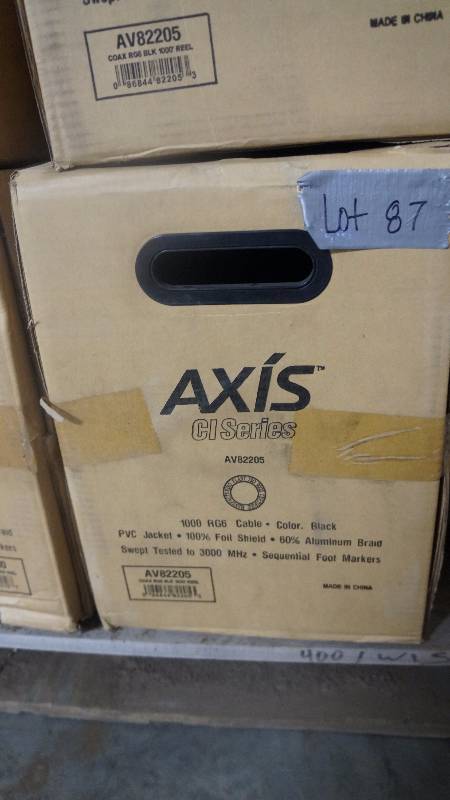 lot 87 image: NEW 1000 Spool of AXIS CI Series AV82205 RG-6 Cable Black