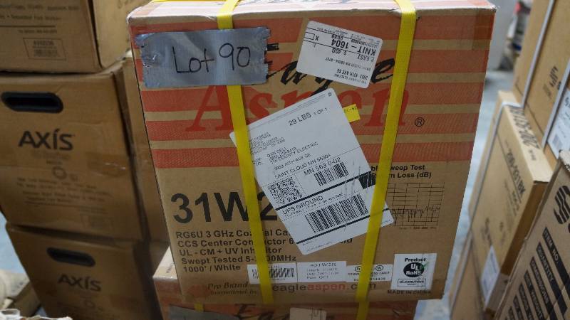lot 90 image: NEW Unopened 1000 Spool of Eagle Aspen 31W2R RG6U 3 GHz Coaxial Cable White