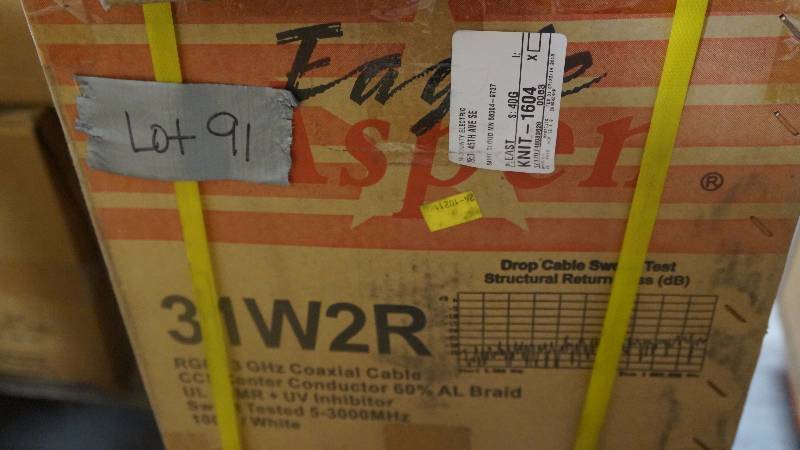 lot 91 image: NEW Unopened 1000 Spool of Eagle Aspen 31W2R RG6U 3 GHz Coaxial Cable White