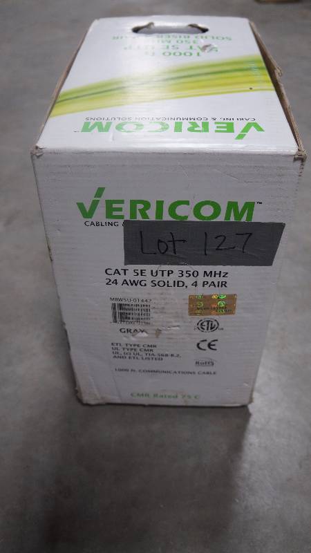 lot 127 image: NEW Partial Spool of Steren CAT 5E UTP 350 MHz 24 AWG Gray Solid Riser 4 Pair Cable