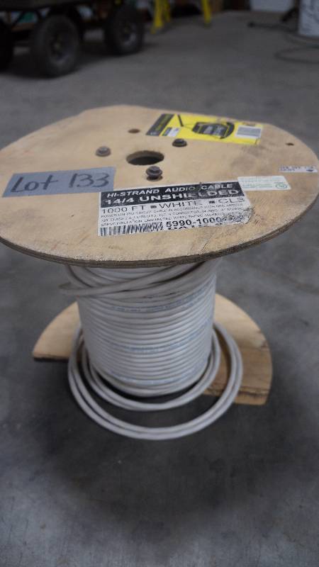 lot 133 image: NEW Partial Spool of 1000 JSC Wire & Cable Hi-Strand Audio Cable 144 Unshielded White CL3