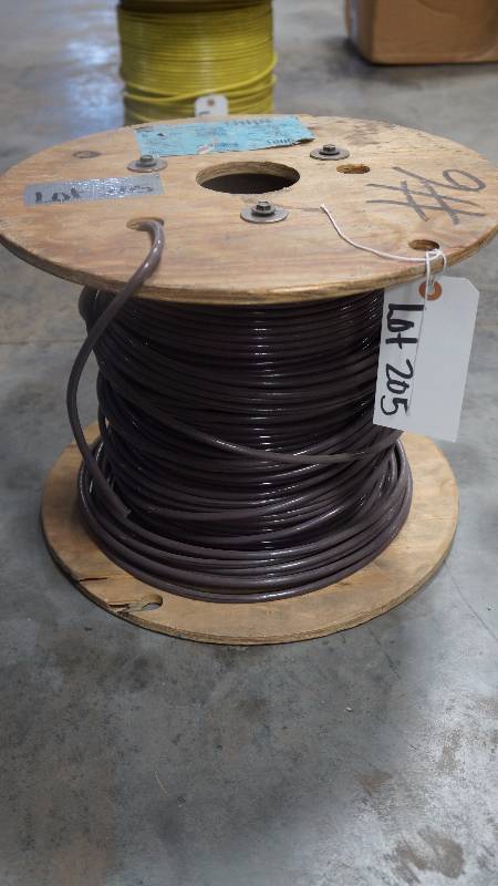 lot 205 image: NEW Partial Spool of Encore Wire 6 AWG Brown Stranded Copper THHN Cable