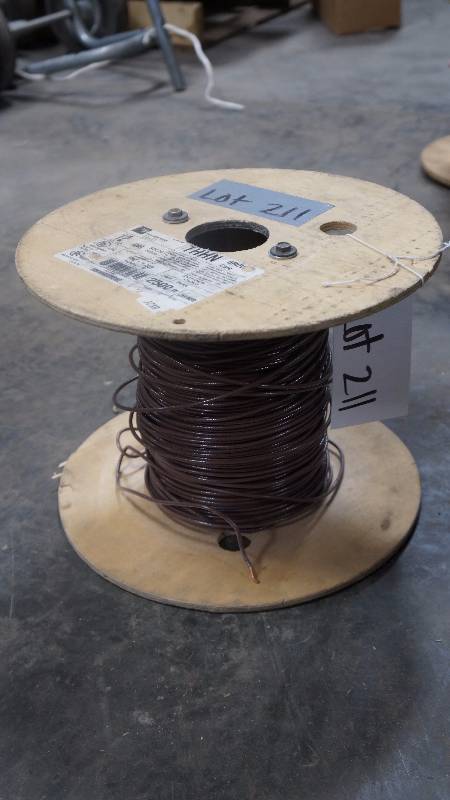 lot 211 image: NEW Partial Spool of Encore Wire 12 AWG THHN Solid Brown Copper Cable