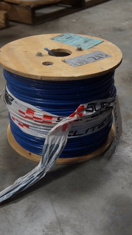 lot 213 image: NEW UNOPENED Spool of 1000 Encore Wire 8 AWG Super Slick Strand Copper Blue THWN-2 Wire