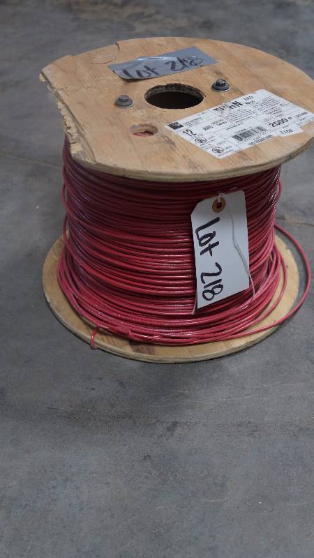 lot 218 image: NEW Partial Spool of Encore Wire 12 AWG SOLID THHN or THWN-2 Red Copper Wire