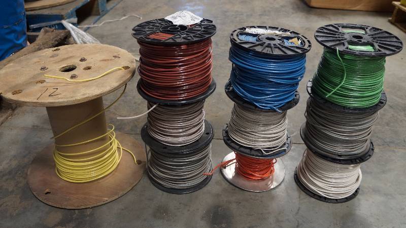 lot 242 image: Bulk Lot of NEW Partial Spools of 12 AWG Solid Wire  10 Spools Total of Multiple Colors