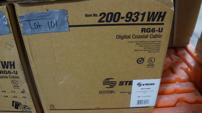 lot 101 image: NEW 1000 Spool of Steren RG6-U Digital Coaxial Cable UL Listed White