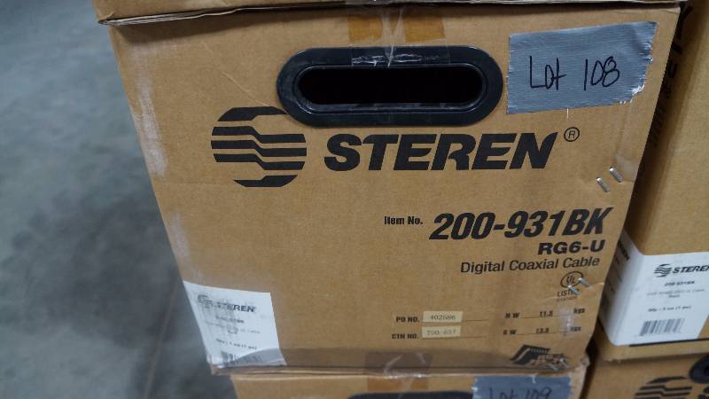lot 108 image: NEW 1000 Spool of Steren RG6-U CCS UL Digital Coaxial Cable Black