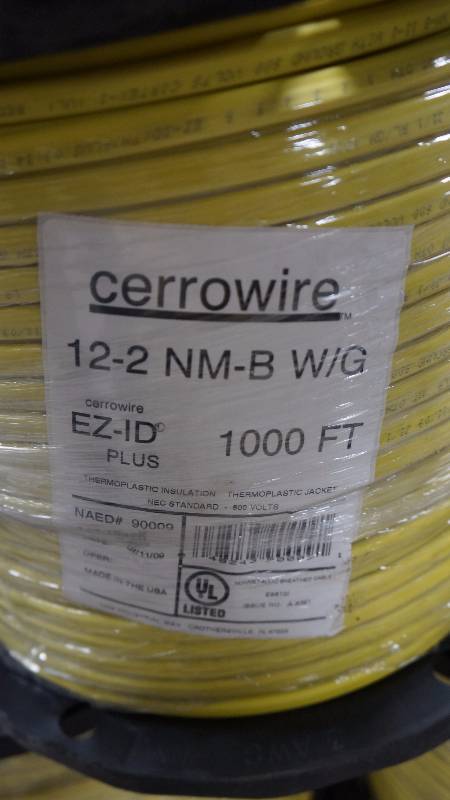 lot 197 image: NEW UNOPENED 1000 Spool of Cerrowire 12-2 NM-B WG EZ-ID Plus Thermoplastic Insulation & Jacket