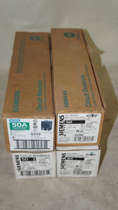 lot 640 image: Qty 24 NIB Siemens 50 Amp 2-Pole Q250 Circuit Breakers