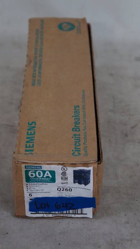 lot 642 image: Qty 12 NIB Siemens 60 Amp 2-Pole Q260 Circuit Breakers