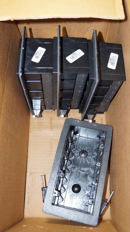 lot 413 image: Qty 4 NIB Thomas & Betts Four Gang Vapor Tight Switch & Outlet Box w Angled Nails