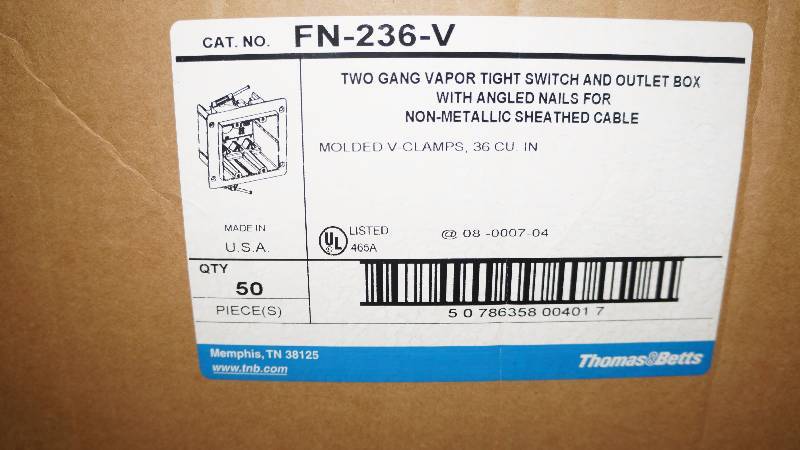 lot 420 image: Sealed NIB Thomas & Betts Two Gang Vapor Tight Switch and Outlet Box w Angled Nails