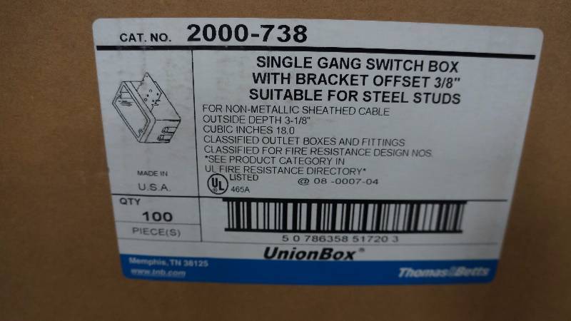 lot 508 image: NIB Thomas & Betts Single Gang Switch Box w Bracket Offset 38 - Qty 100