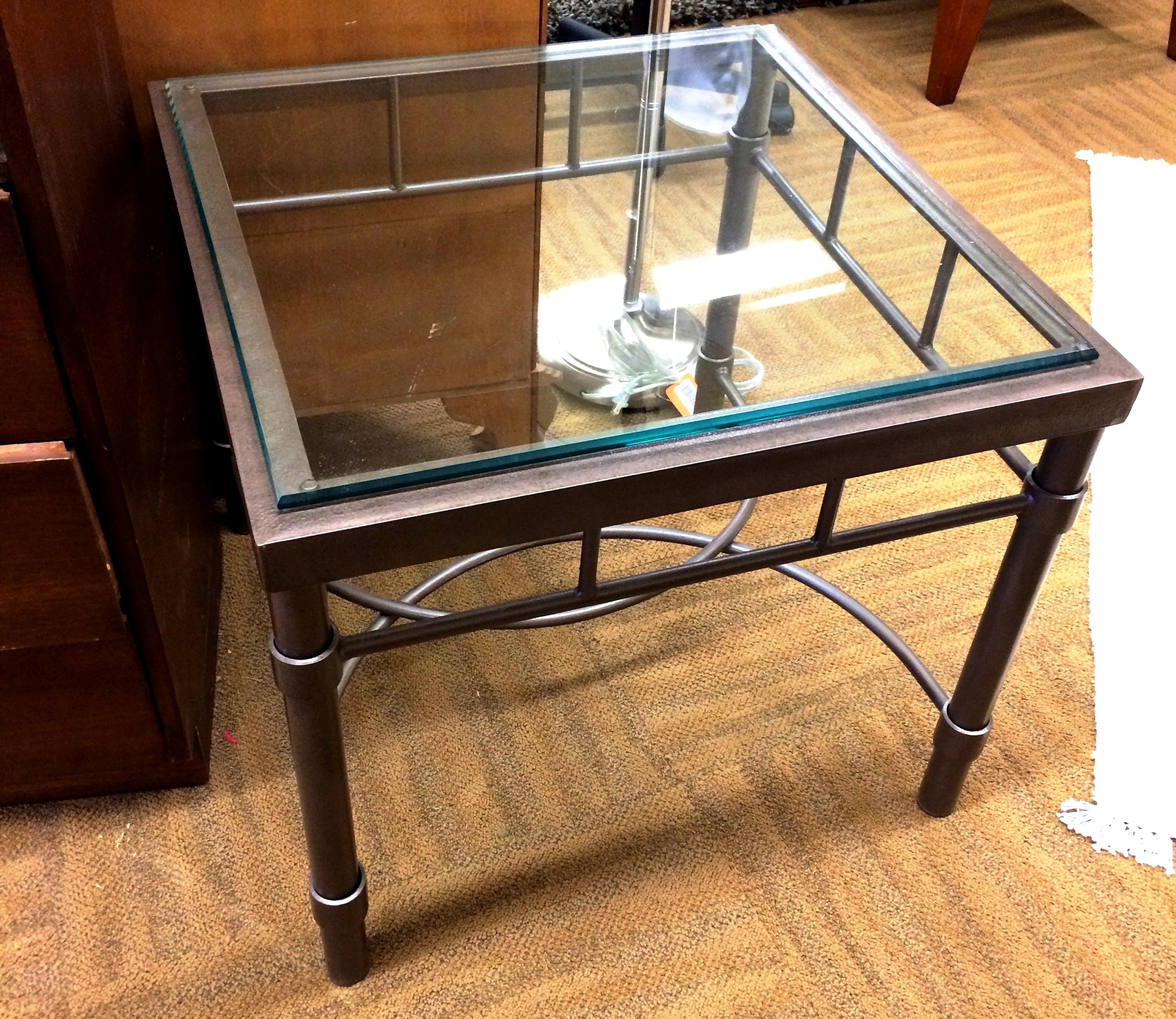 Elemental Cross Circle Contempory Square End Side Table 27 X 27 With Extra Thick Tempered Glass Top