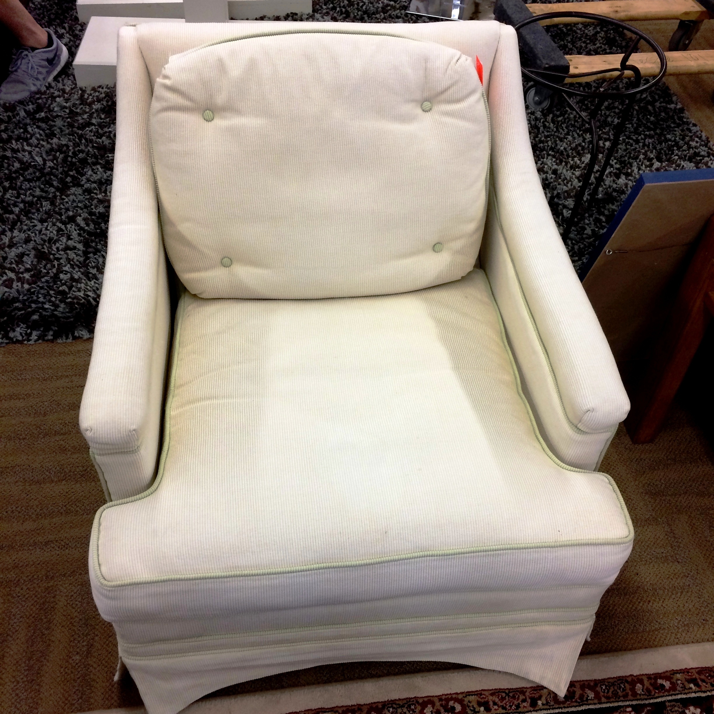 House of George Custom Upholstered Classic Arm Chair With Light Avocado Piping