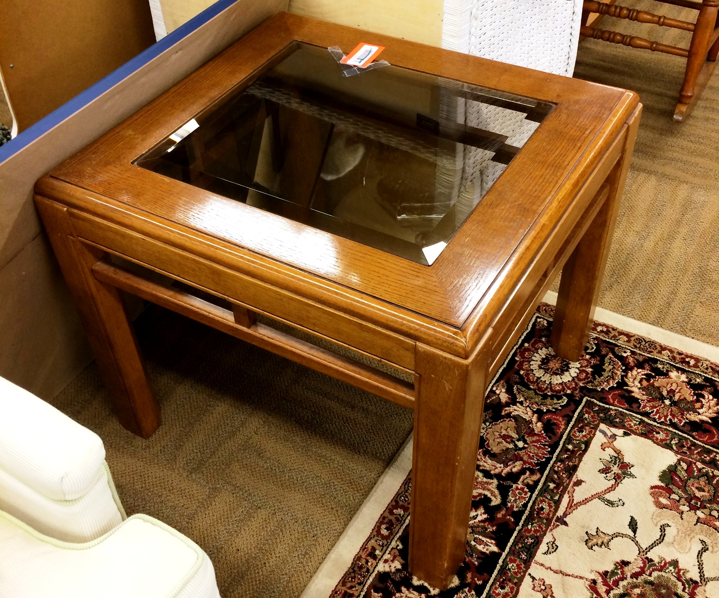 Oak & Beveled Glass Square Side End Table
