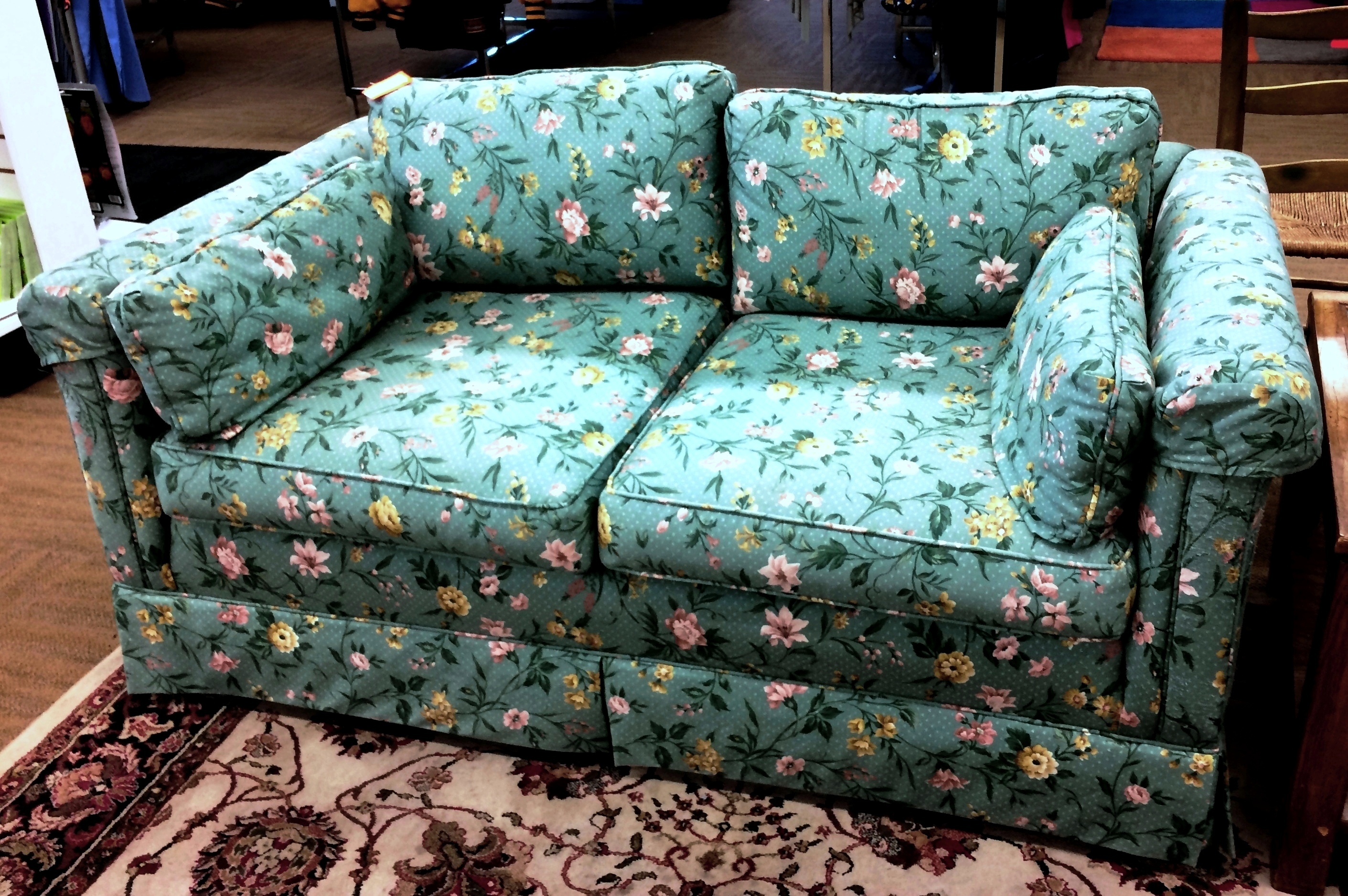 Wow Charming J H Biggar Custom Made Green Teal Floral Elegance Loveseat Perfect for Sunroom Parlor Bedroom Chic Shack
