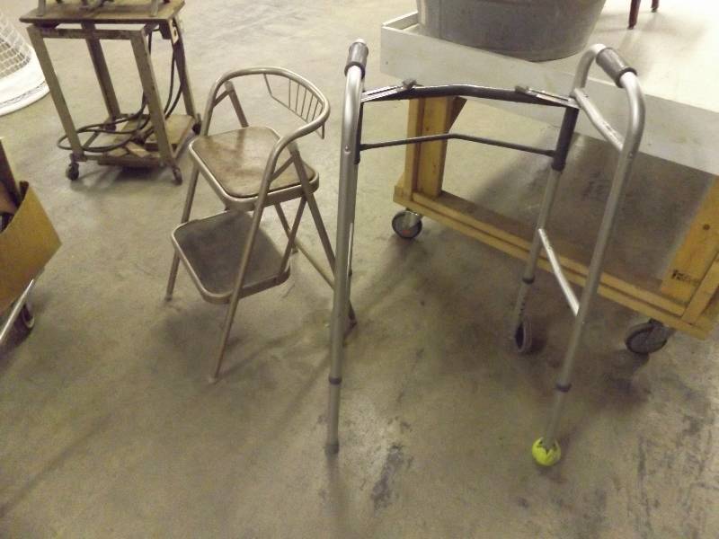 lot 400 image: Walker and Fold up High Chair