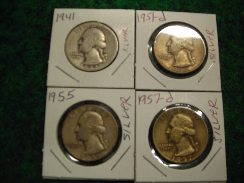 1941, 1951 D, 1955, 1957 D Washington Quarters