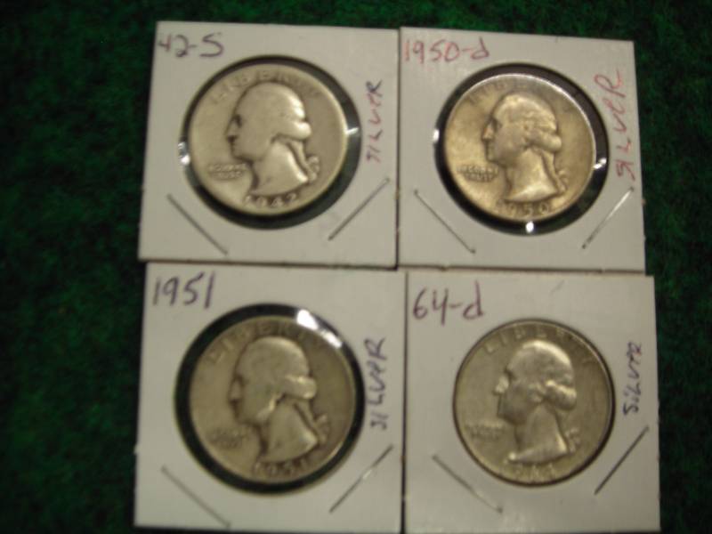 1942 S, 1950 D, 1951, 1964 D Washington Quarters