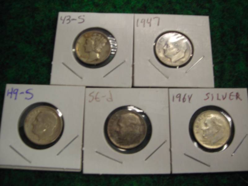1943 S, 1947, 1949 S, 1956 D, 1964 Mercury & Roosevelt Dimes