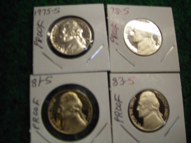 1975 S, 1978 S, 1981 S, 1983 S Jefferson Nickels All Proofs