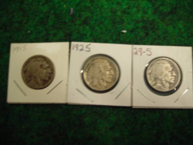 1915, 1925 1929 S Buffalo Nickels Strong Dates