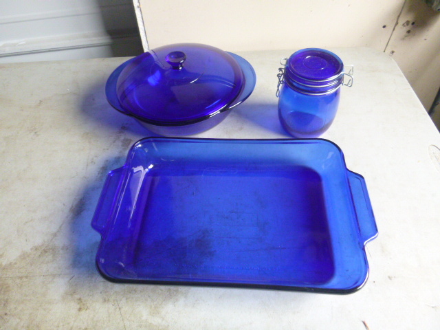 Blue Glass Bakeware and Canister