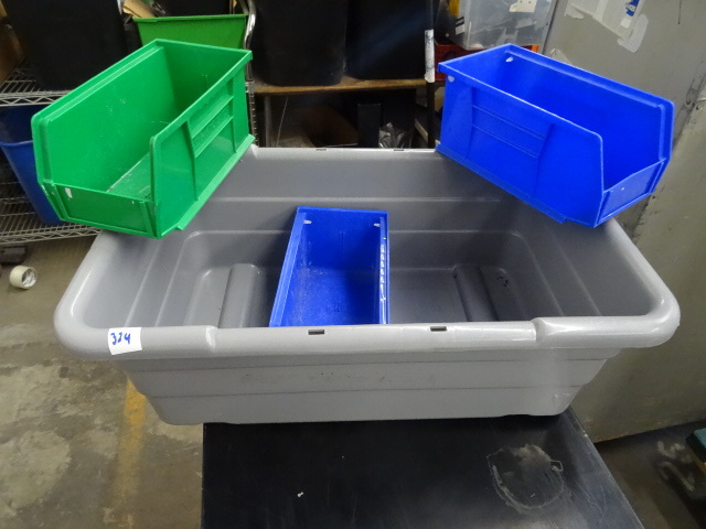 Poly Tub and 3 Plastic Hardware Bins