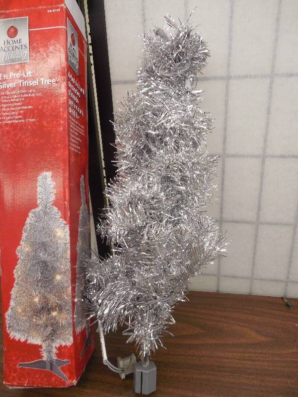 lot 61 image: 24 in. Pre- Lit Silver Tabletop Artificial Christmas Tree