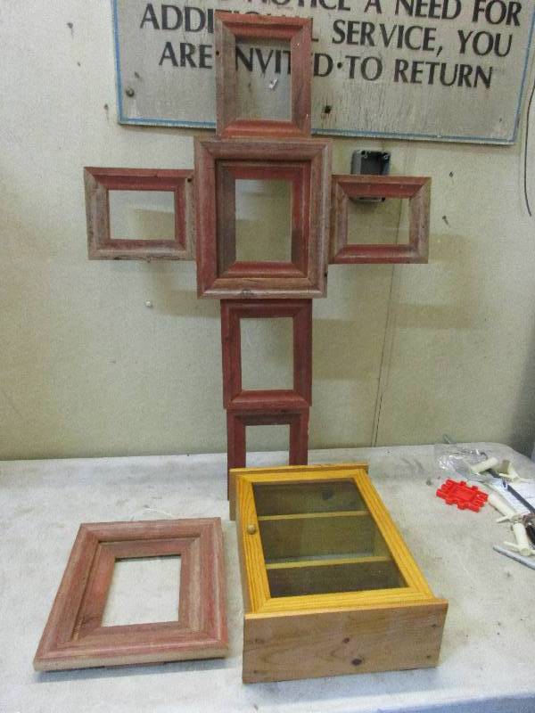 Barnwood frames and shelf unit