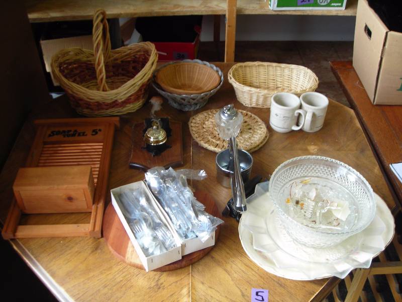 Kitchen Related Flatware, Wicker Baskets, Crystal Lighter
