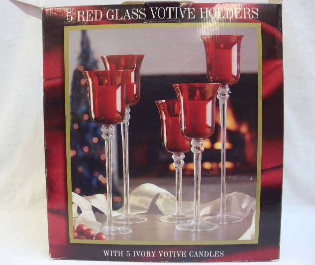 lot 29 image: Red Glass Stemware - Votive Tea light Holders