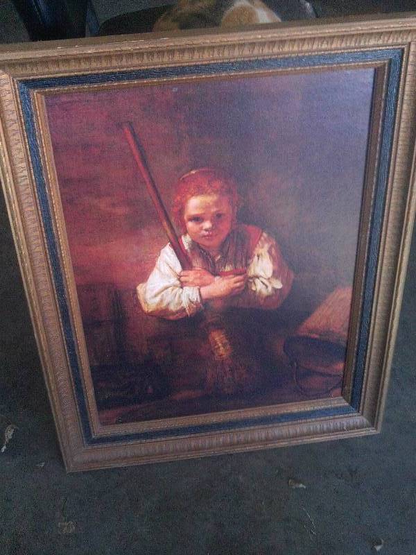 vintage girl with broom picture