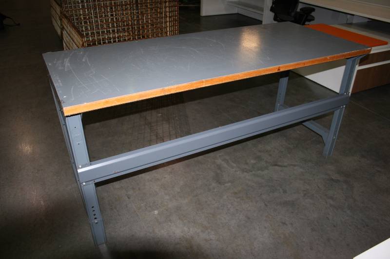 Metal table with wood top