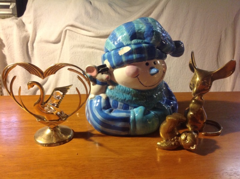Brass Lot & Snowman Cookie Jar